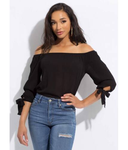 Imbracaminte femei cheapchic ends in a tie-sleeve off-shoulder top black