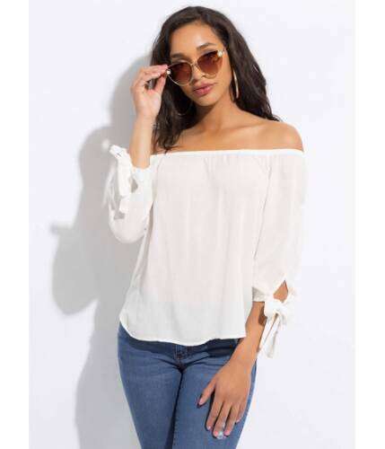 Imbracaminte femei cheapchic ends in a tie-sleeve off-shoulder top white
