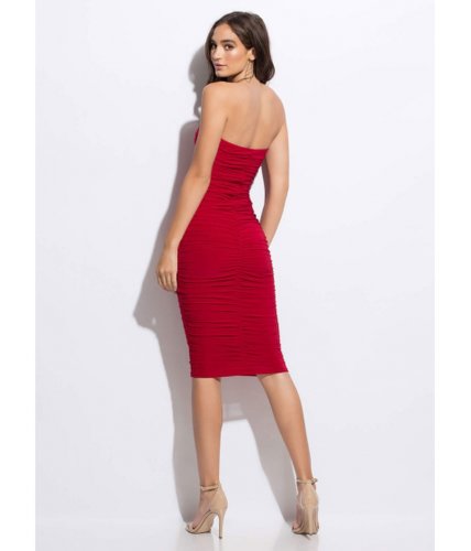 Imbracaminte femei cheapchic shirr thing strapless ruched midi dress red