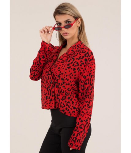 Imbracaminte femei cheapchic wild thoughts leopard blazer top red