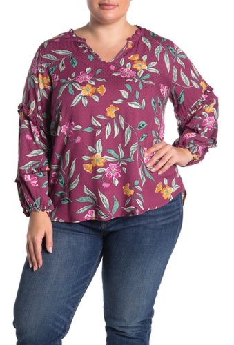 Imbracaminte femei democracy v-neck floral blouse plus size btre beet