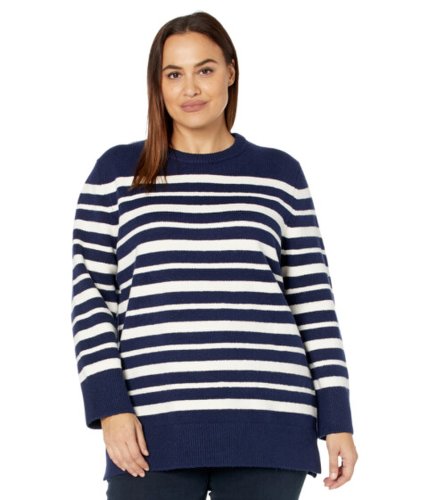 Imbracaminte femei draper james plus size pointelle pullover in varigated stripe nassau navy multi
