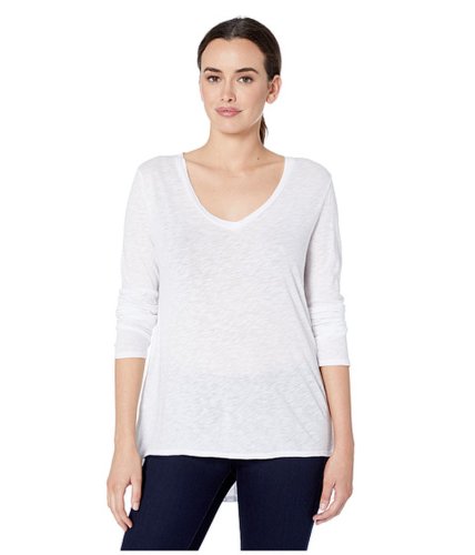 Imbracaminte femei dylan by true grit long sleeve v-neck tee knit front with eyelet and embroidery back white
