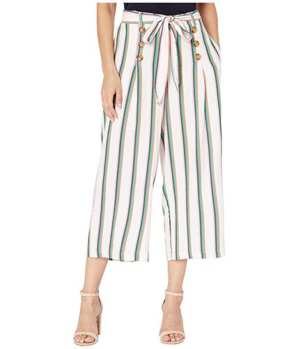 Imbracaminte femei eci striped cropped wide leg pants with button front ivory multi
