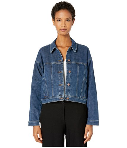 Imbracaminte femei eileen fisher organic cotton stretch denim classic cropped jean jacket aged indigo