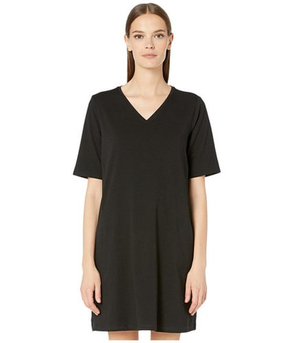 Imbracaminte femei eileen fisher organic cotton stretch jersey v-neck 34 sleeve a-line dress black