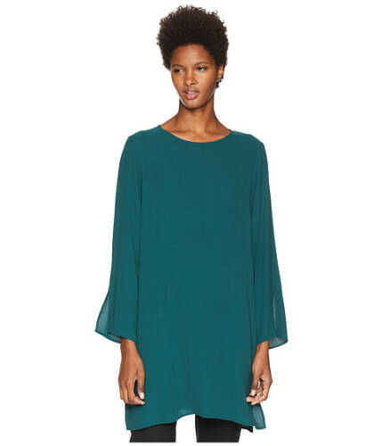 Imbracaminte femei eileen fisher silk georgette crepe round neck tunic with side slits pine