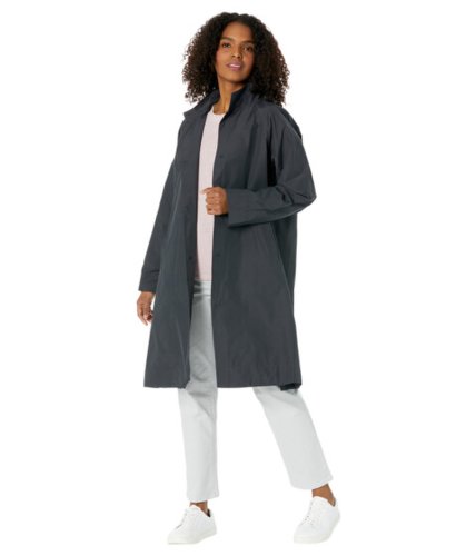 Imbracaminte femei eileen fisher stand collar raglan sleeve knee length coat in light cotton nylon graphite
