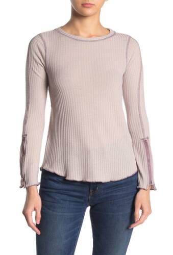 Imbracaminte femei elodie waffle knit zipper cuff t-shirt lt grey