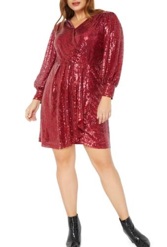 Imbracaminte femei eloquii sequin long sleeve faux wrap dress plus size haute red