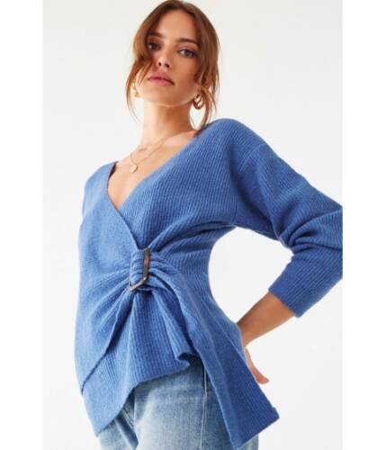 Imbracaminte femei forever21 brushed surplice buckle sweater blue