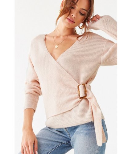 Imbracaminte femei forever21 brushed surplice buckle sweater light pink