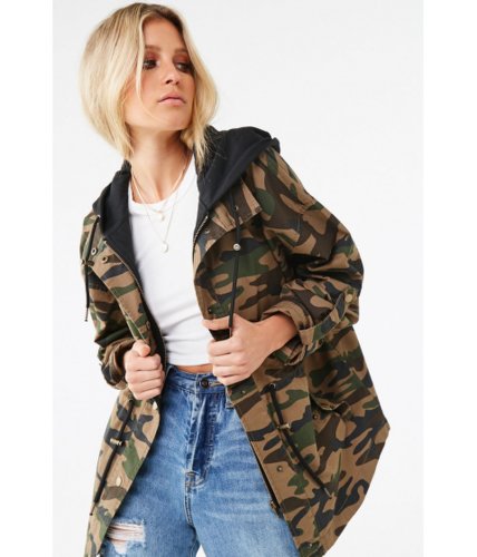 Imbracaminte femei forever21 camo print combo drawstring jacket oliveblack