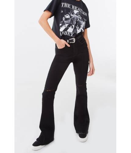 Imbracaminte femei forever21 distressed flare jeans black