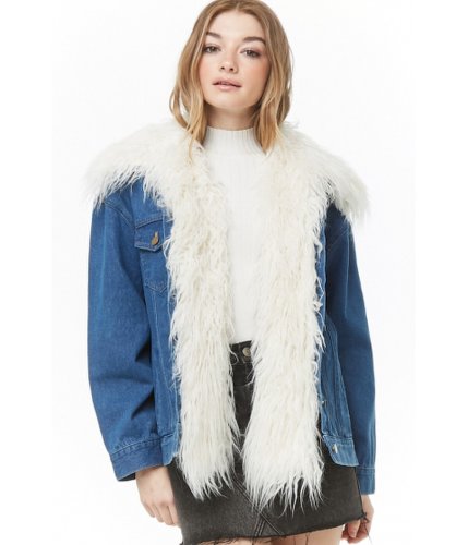 Imbracaminte femei forever21 faux fur-trim denim jacket denimcream