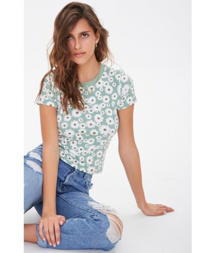 Imbracaminte femei forever21 form-fitting daisy print tee sageolive
