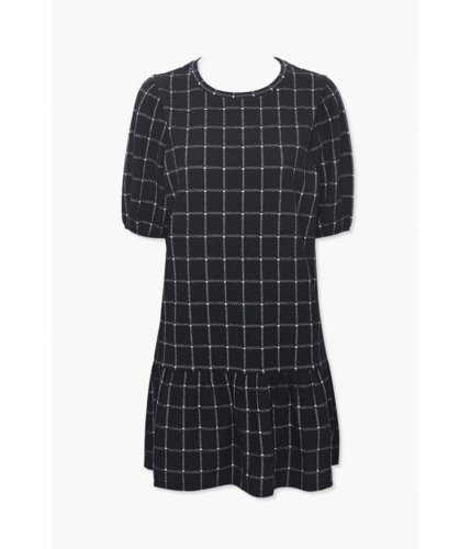 Imbracaminte femei forever21 grid print puff-sleeve dress blackgrey