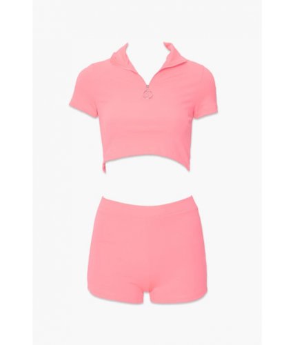 Imbracaminte femei forever21 half-zip crop top shorts set pink