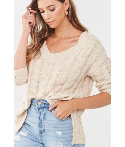 Imbracaminte femei forever21 high-low cable knit sweater beige