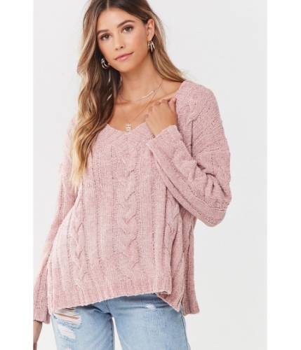 Imbracaminte femei forever21 high-low cable knit sweater mauve
