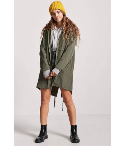 Imbracaminte femei forever21 high-low hooded parka olive
