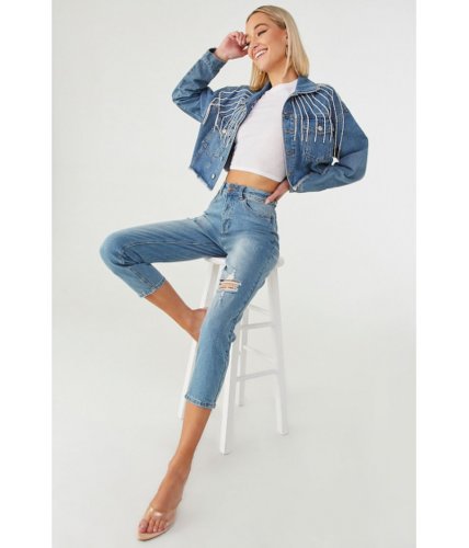 Imbracaminte femei forever21 high-rise distressed ankle jeans indigo