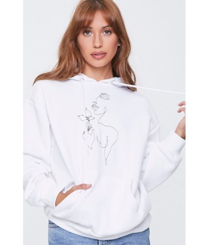 Imbracaminte femei forever21 line art graphic hoodie whiteblack