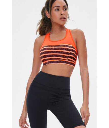 Imbracaminte femei forever21 medium impact - striped mesh sports bra neon orangegrey