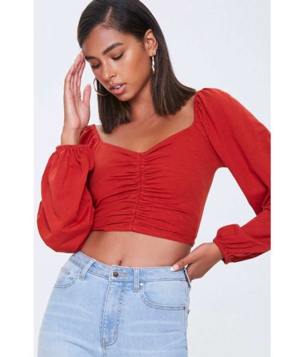 Imbracaminte femei forever21 peasant-sleeve crop top cayenne