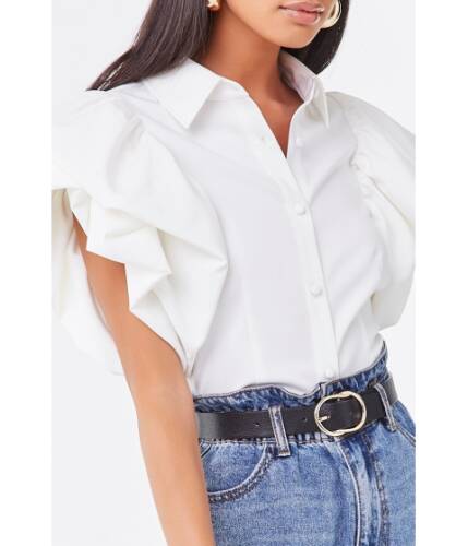 Imbracaminte femei forever21 puff-sleeve button-front shirt white