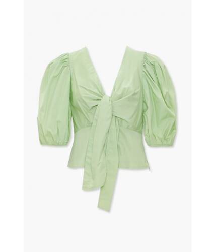 Imbracaminte femei forever21 puff-sleeve tie-front top green