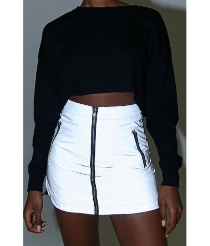 Imbracaminte femei forever21 reflective zip-up mini skirt silverblack