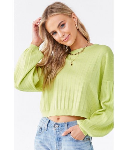Imbracaminte femei forever21 ribbed balloon-sleeve sweater lime