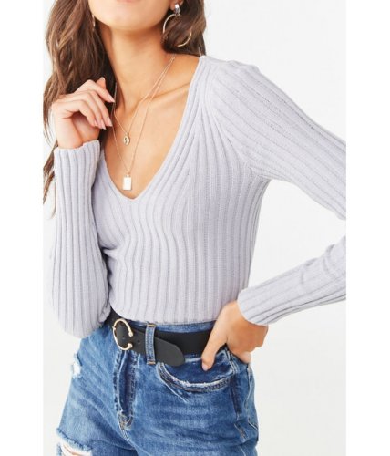 Imbracaminte femei forever21 ribbed knit v-neck top heather grey