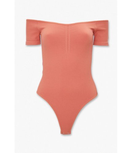 Imbracaminte femei forever21 ribbed off-the-shoulder bodysuit brick