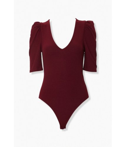 Imbracaminte femei forever21 ruched-sleeve rib knit bodysuit wine
