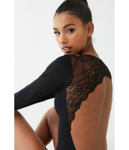 Imbracaminte femei forever21 seamless lace-trim cutout bodysuit black