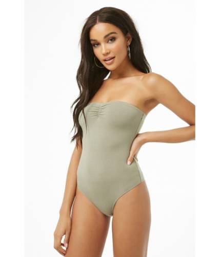 Imbracaminte femei forever21 strapless ruched bodysuit olive