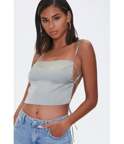 Imbracaminte femei forever21 tie-back cropped cami sage