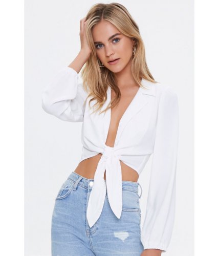 Imbracaminte femei forever21 tie-front crop top ivory