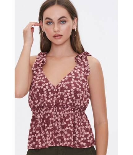 Imbracaminte femei forever21 tie-strap floral pin dot top wineblush