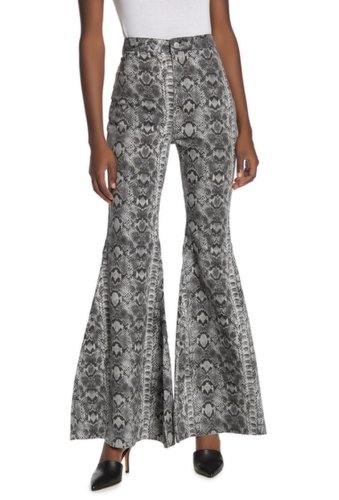 Imbracaminte femei free people just float on flare leg geo snake print jeans taupe