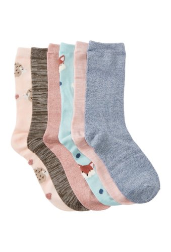 Imbracaminte femei free press novelty crew socks - pack of 6 pink lotus hedgehog multi