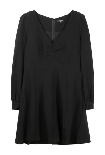 Imbracaminte femei frnch ruched v-neck long sleeve dress black