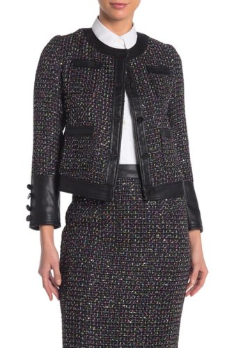 Imbracaminte femei gracia faux leather trim sequin tweed jacket black