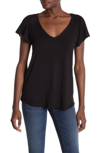 Imbracaminte femei h by bordeaux short sleeve shoulder pleat t-shirt black