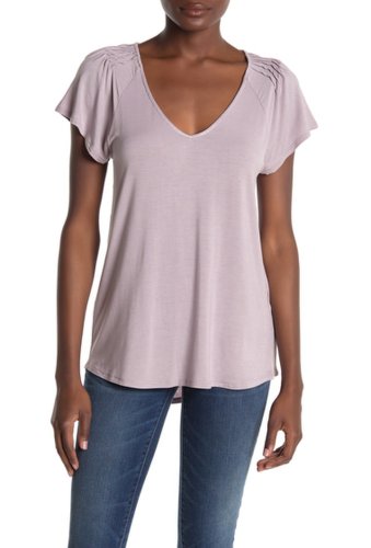 Imbracaminte femei h by bordeaux short sleeve shoulder pleat t-shirt primrose