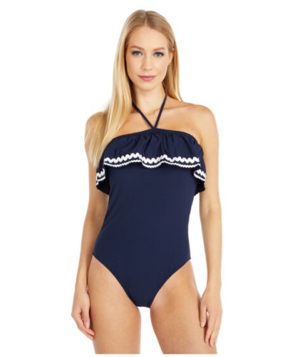Imbracaminte femei jcrew ruffle bandeau one-piece swimsuit in piqueacute nylon with rickrack navy