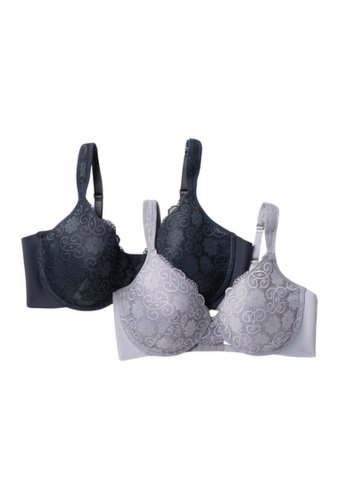Imbracaminte femei jessica simpson back smoothing lace bra - pack of 2 plus size lilac grey ombre blue