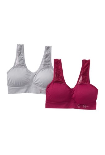 Imbracaminte femei jessica simpson lace strap comfort bralette - pack of 2 beet redsilver scone